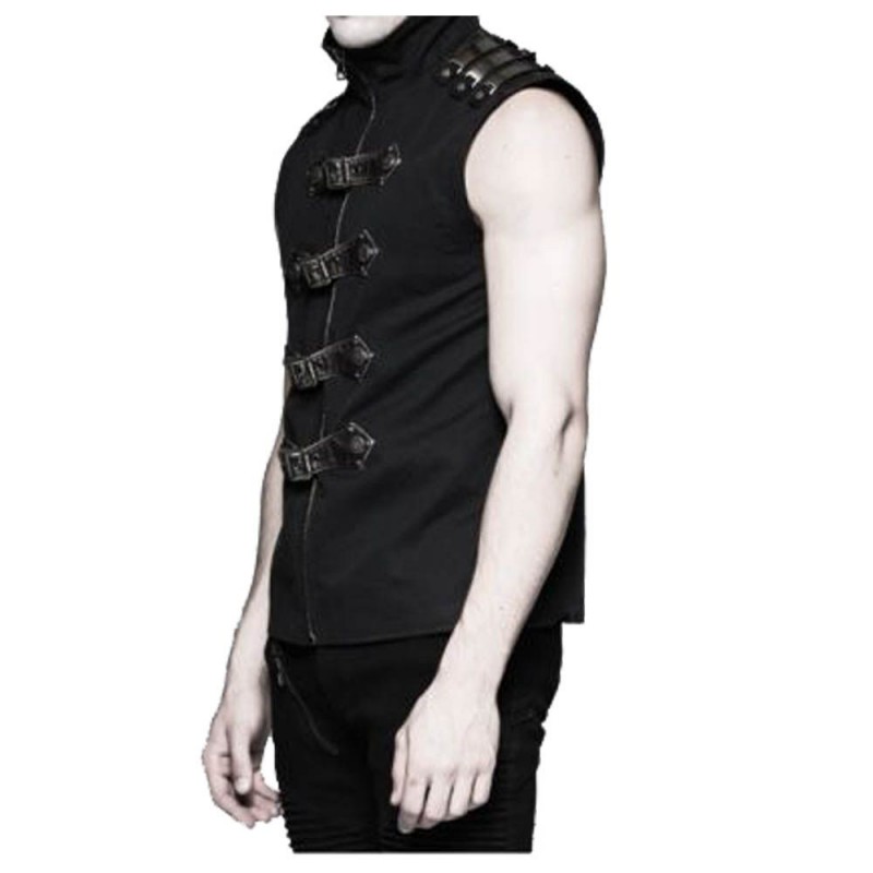 Men Gothic Cyber Vest Steampunk Military Rock Black Vest Top 